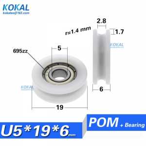 [U0519-6]10PCS low noise 695zz 695 ball bearing coated with POM U grooves bottom pulley, wire rope lifting wheel 5X19X7mm