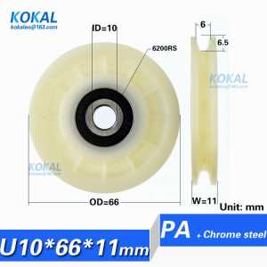 [U1066-11] 1PCS/LOT high loading glass fiber white PA coated with 6200RS U/V groove elevator door sliding bearing pulley 1066UV